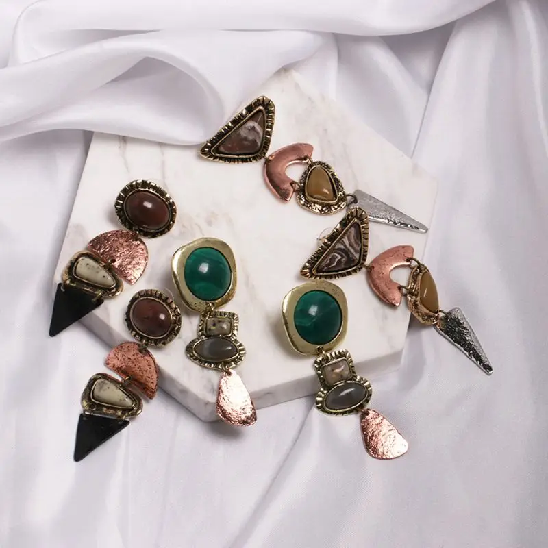 

Ethnic Indian Tribal Silver Resin Stone Drop Statement Earrings Fashion Jewelry