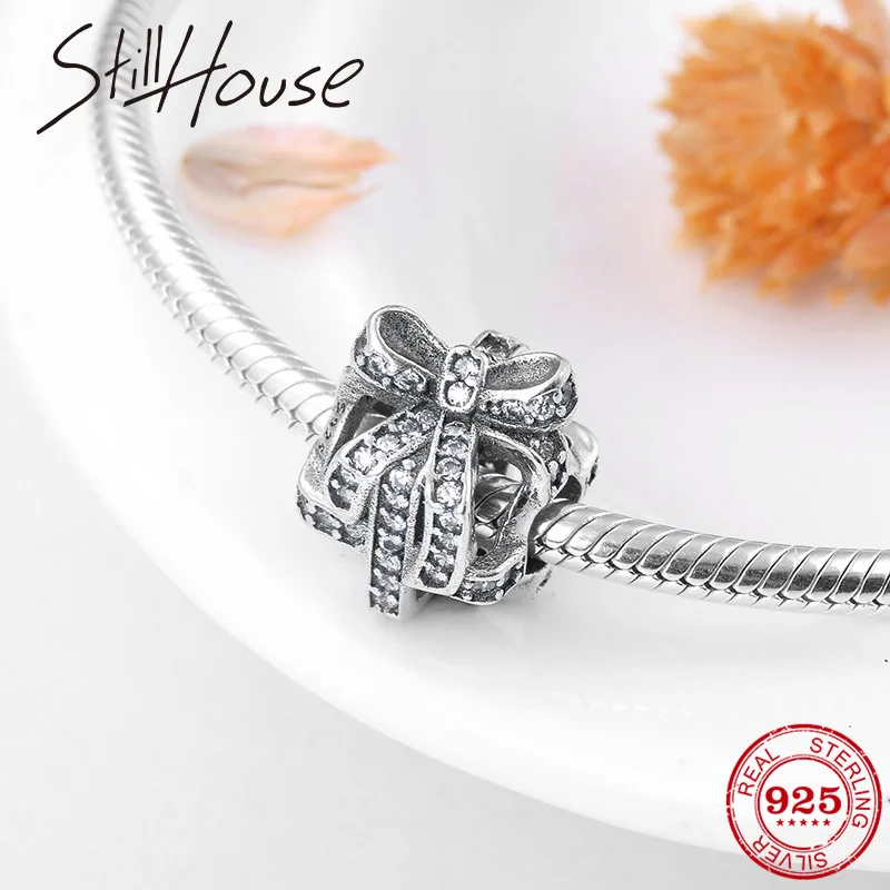 Authentic 925 Sterling Silver Hollow out Bow tie beads with Clear zircon Fit Original Pandora Charms Bracelet Jewelry making | Украшения и