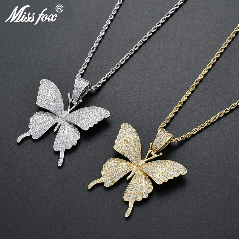 

Missfox Gold Butterfly Hip Hop Pendant Necklace Insect Style Unique Creative Pendant Iced Out Jewelry Man High Quality Gift New