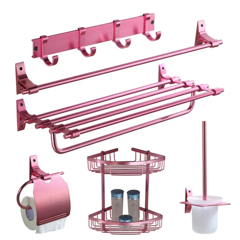 europeo rosa spazzolato bagno hardware alluminio spazio set placcatura accessori per il bagno di montaggio a parete bagno prodot