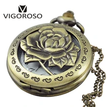 Кварцевые карманные часы с розовым узором, Полный Охотник, для женщин и мужчин, Fob, часы,, relogio de bolso