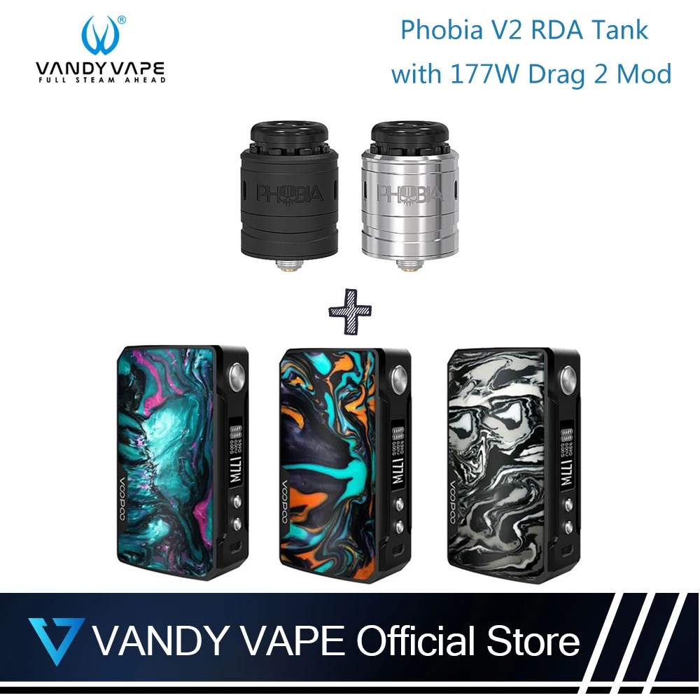 

Original Vandy vape Phobia V2 RDA Tank with 177W DRAG 2 Box Mod VS Vaper Vs Drag 157w mini Vandyvape Electronic Cigarette Kit
