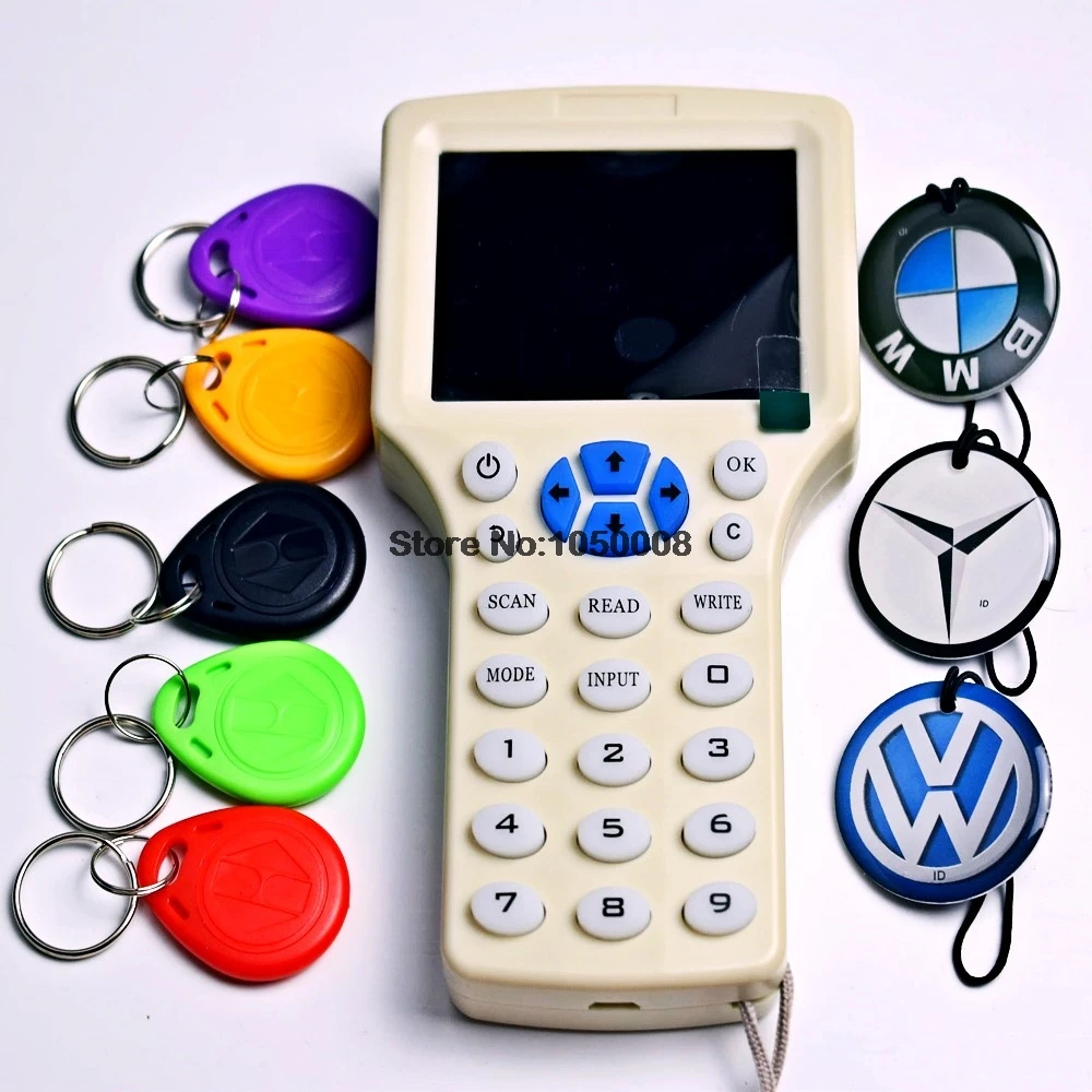 

English 10 Frequency With Screen Copier RFID NFC Encrypted Cloner Reader Write+5pcs 125KHZ EM4305 Keysr+3pcs EM4305 Epoxy Tags