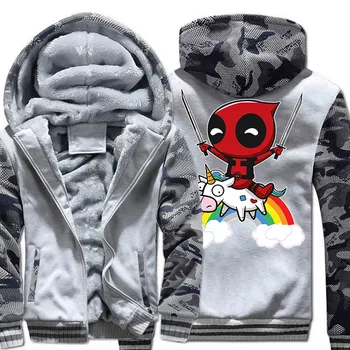 

Rainbow Print Hoodies For Men Funny Cartoon Deadpool Men's Jackets 2018 Winter Thick Zopper Hoodie Streetwear Jacket Male Coats