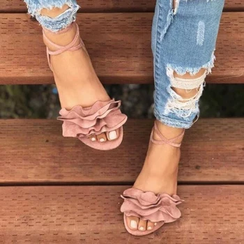 

Women sandals summer women flat sandals fashion flock sandals flowers decor women beach shoes plus size 42 43