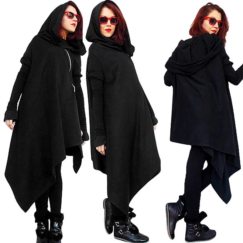 Women Hooded Tunic Dress 2017 New Fashion Winter Casual Female Irregular Black Loose Long Sleeve Warm Pullovers Dress XL KF5316
