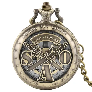 

Hollow Quartz Pocket Watch Retro SAO Sword Art Online Games Pendant Chain for Mens Women Gifts Relogio De Bolso With Necklace
