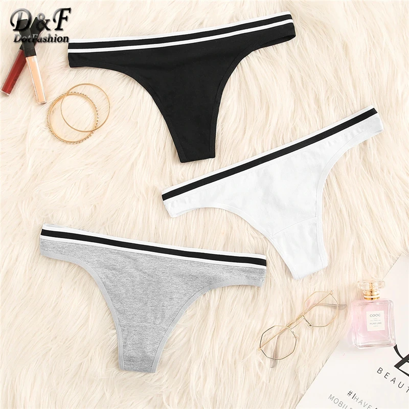 

Dotfashion Striped Trim Panty Set 3pack Lingerie Underwear Women 2019 Sexy Spring Summer Casual Ladies Multicolor Panties Sets