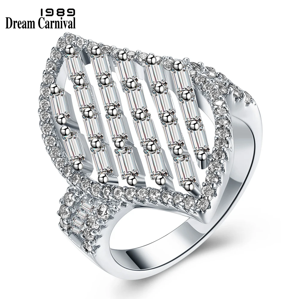 

DreamCarnival 1989 White Cubic Zirconia Foliage Shape Wedding Party Ring for Women Rhodium Color Gift Anel Das Mulheres SJ29237R