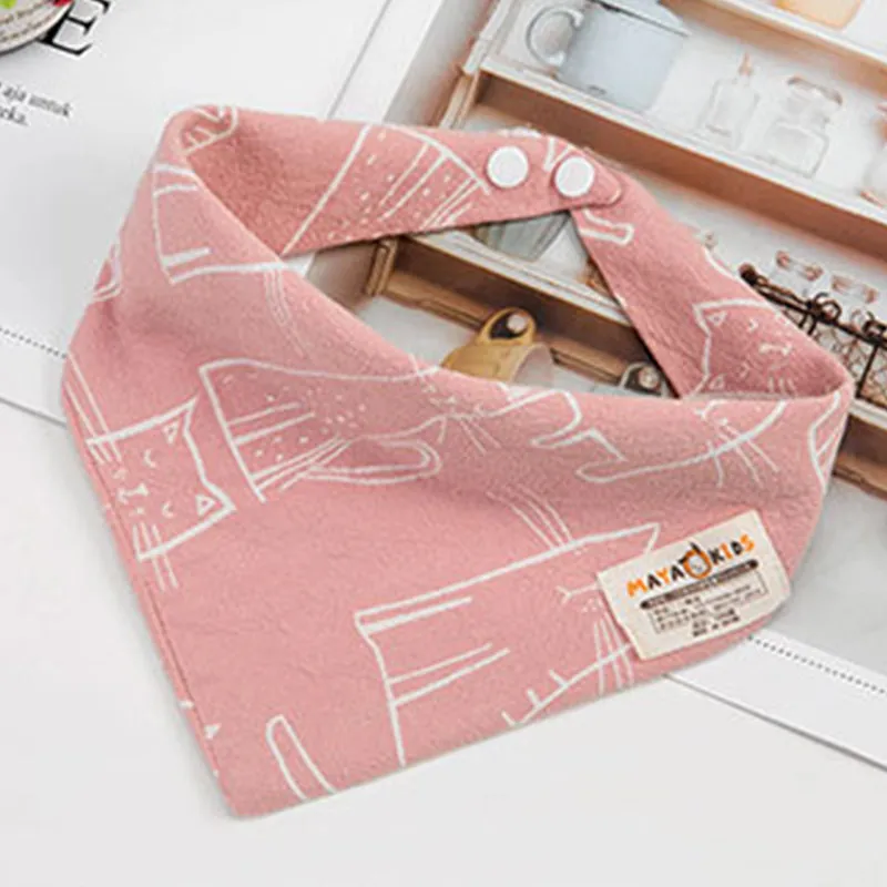 Cotton Linen Triangular Baby Bandana Bibs Cute Cat Pattern Infant Boys Girls Absorbent Burp Cloth for Drooling and Teething Saliva Towel (3)