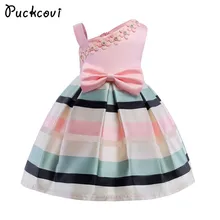 Puckcovi Meninas Vestido de festa para Crianças roupas de Verão 2018 da princesa vestido Vestidos sleeveles vestidos Listrado Tutu para a menina Jurken
