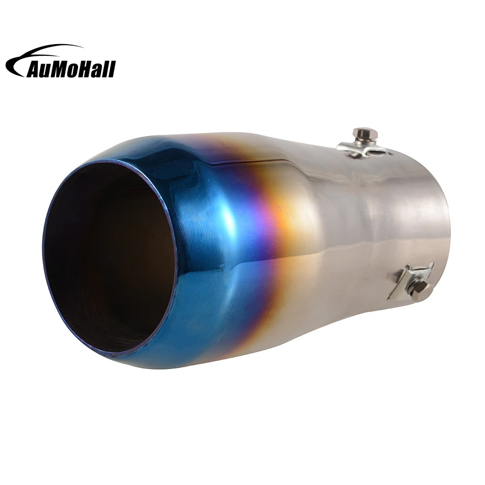 Car Stainless Steel Straight Pipe Silver Blue Chrome Round Tail Muffler