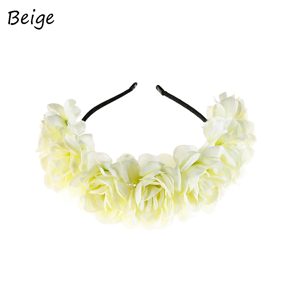 New Fashion Women Bride Flowers Headband Mexican Style Rose Flower Crown Hairband Ladies Elastic Beach Hair Accessories Headband types of hair clips Hair Accessories