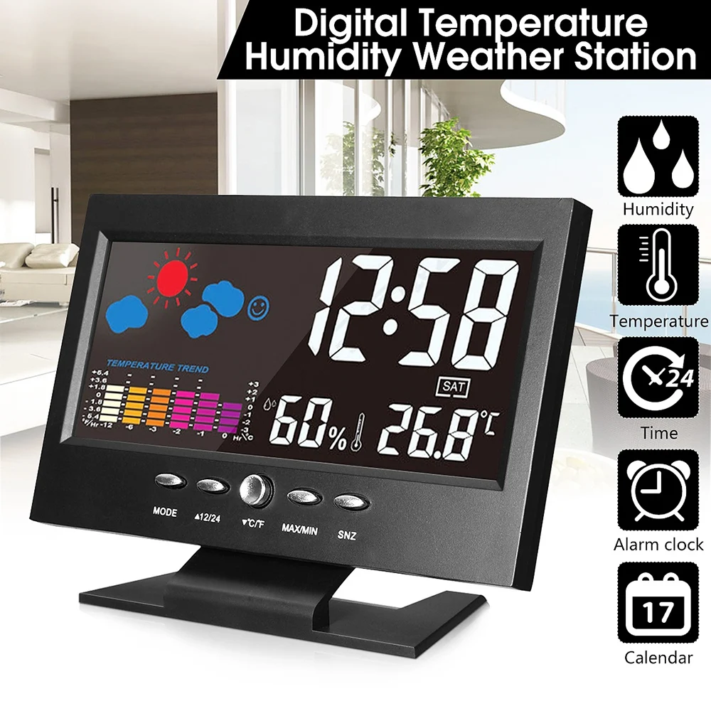 Electronic Digital Lcd Desk Clock Temperature Humidity Monitor