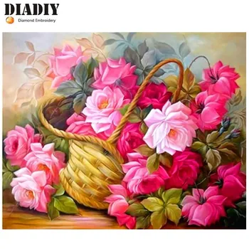 

5D DIY Diamond embroidery pink peony flower basket Diamond painting Cross Stitch Rhinestone mosaic home decoration