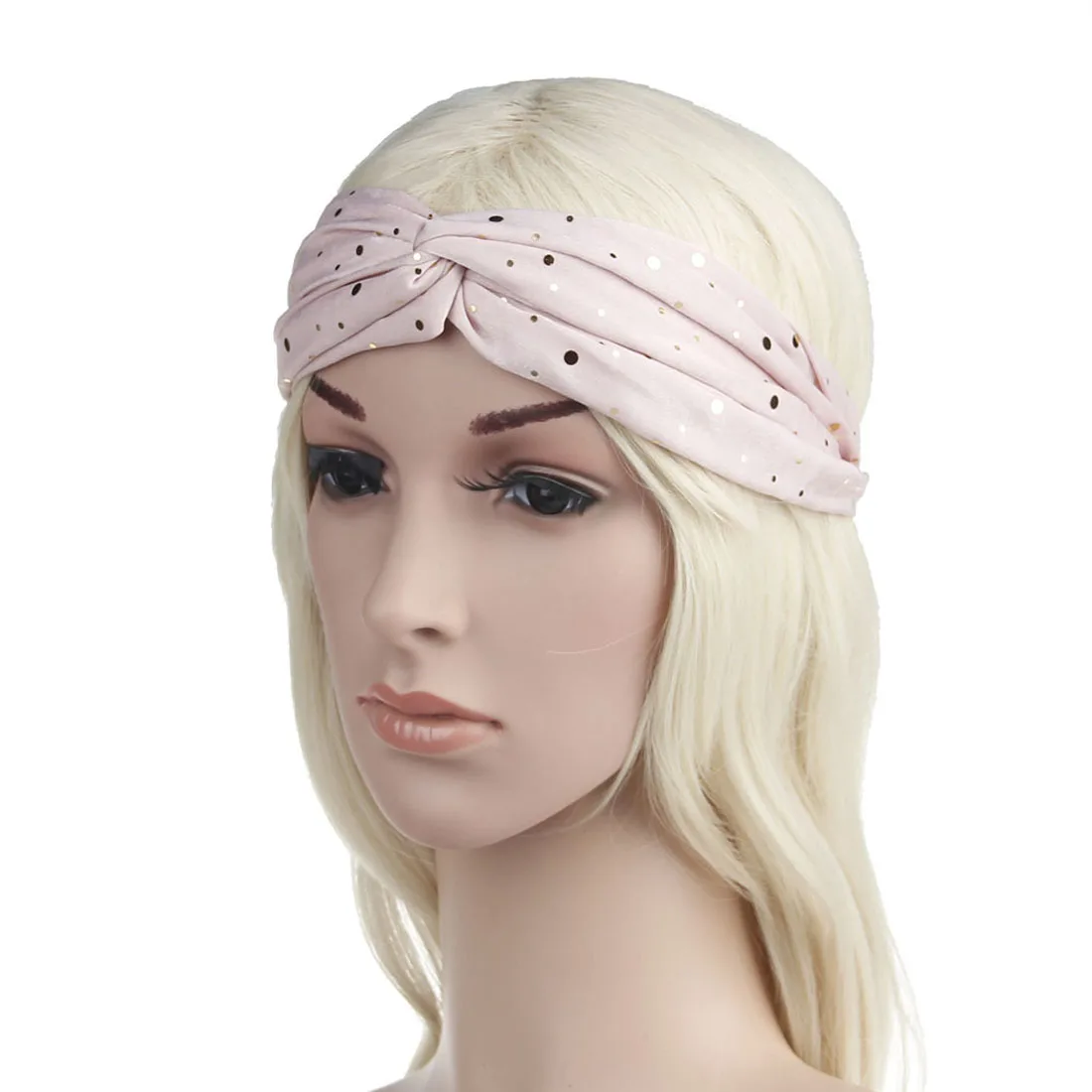 

Caramel Color Fashion Vintage Cross Sequins Headband Turban Women Wide Elastic Head Wrap Hairband