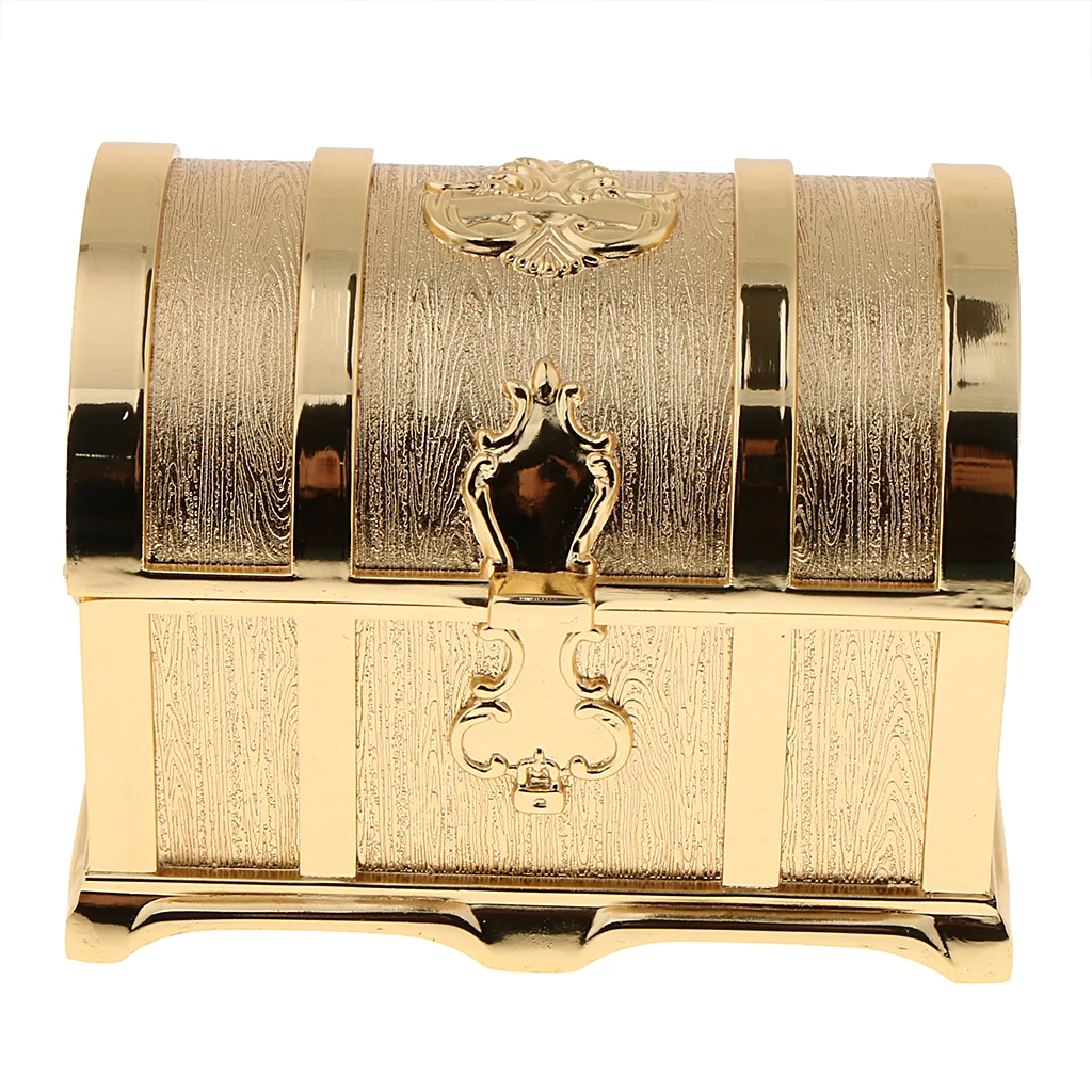 Golden Zinc Alloy Treasure Chest Box Trinkets Jewelry Box Antique Fashion Case Room Decoration