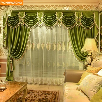 Custom curtains high grade American simple modern green thick France velvet cloth blackout curtain tulle valance drapes N968 Custom curtains high grade American simple modern green thick France velvet cloth blackout curtain tulle valance drapes N968