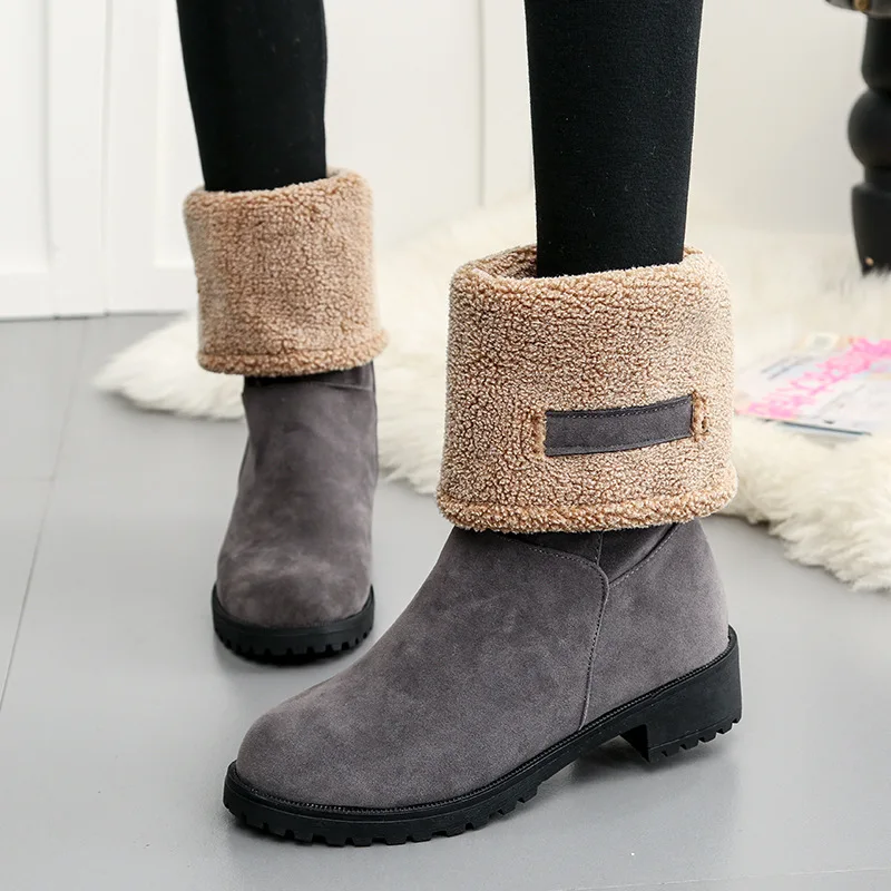 

Women Shoes 2018 Autumn And Winter Solid Color Long Boots Cuffed Women's Cotton Boots Plus Velvet Snow Boots