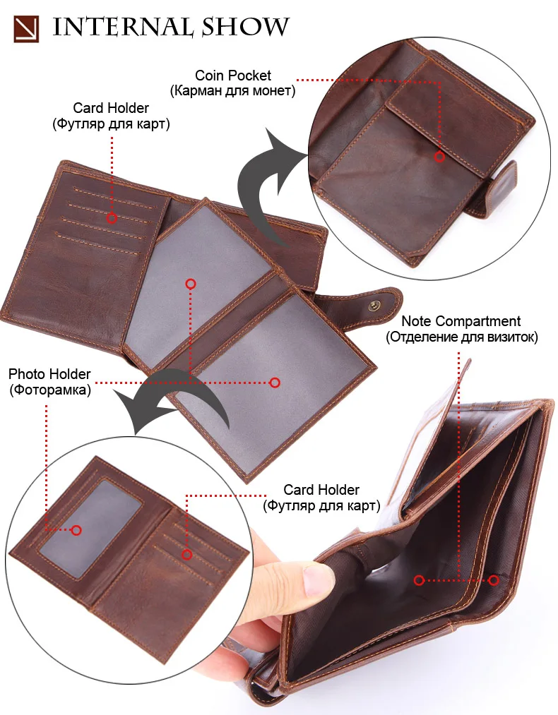 Мужские кошельки MISFITS из натуральной кожи с карманом для монет, Повседневный Кошелек со съемными держателями карт, многофункциональный мужской кошелек