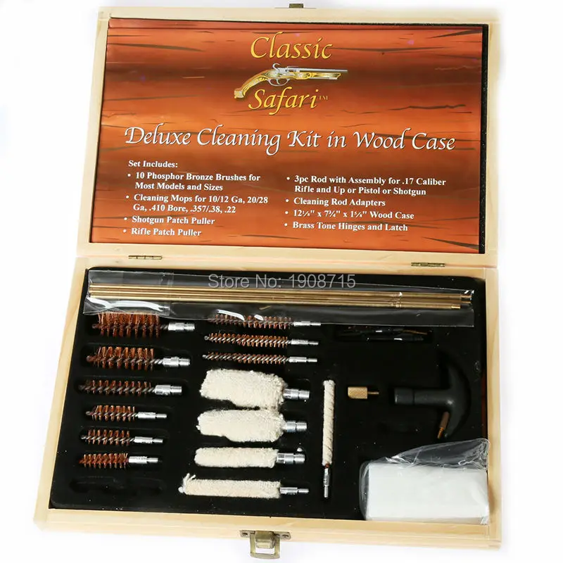 Deluxe Cleaning Kit in Wood Case for Air Rifle Pistol Shotgun Shot Gun
