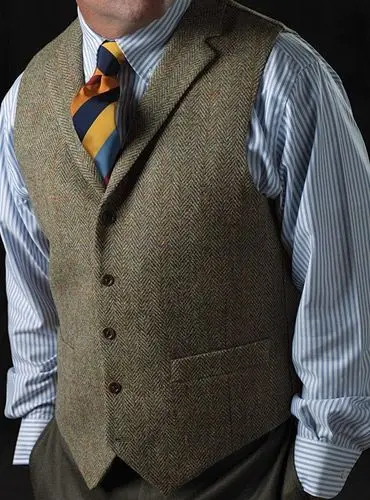 Rustic Wedding Groom Vests Custom Made herringbone tweed