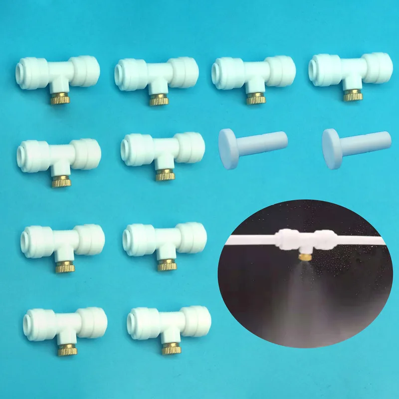 

F249 Low Pressure Mist Brass Nozzle T Connector UNC10-24 Push-in Connector with Spray Sprinkler Head Watering Mist