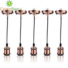 GreenSun 5 шт. красная латунь E27 Алюминий Ретро винт лампы база подвесной светильник набор потолочный светильник в виде Розы розетка с 1,35 м кабель