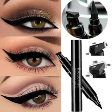 Жидкая подводка для глаз, карандаш со штампом, черное уплотнение, двойная головка, макияж, быстросохнущая, Водостойкая Подводка для глаз, карандаш для глаз