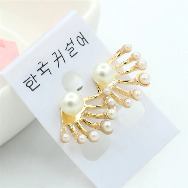 2018 Trendy stud earrings for women Lovely Crystal Earrings Pearl Ear Stud Front and Back Earbob Jewelry earrings Brincos J04#N (3)
