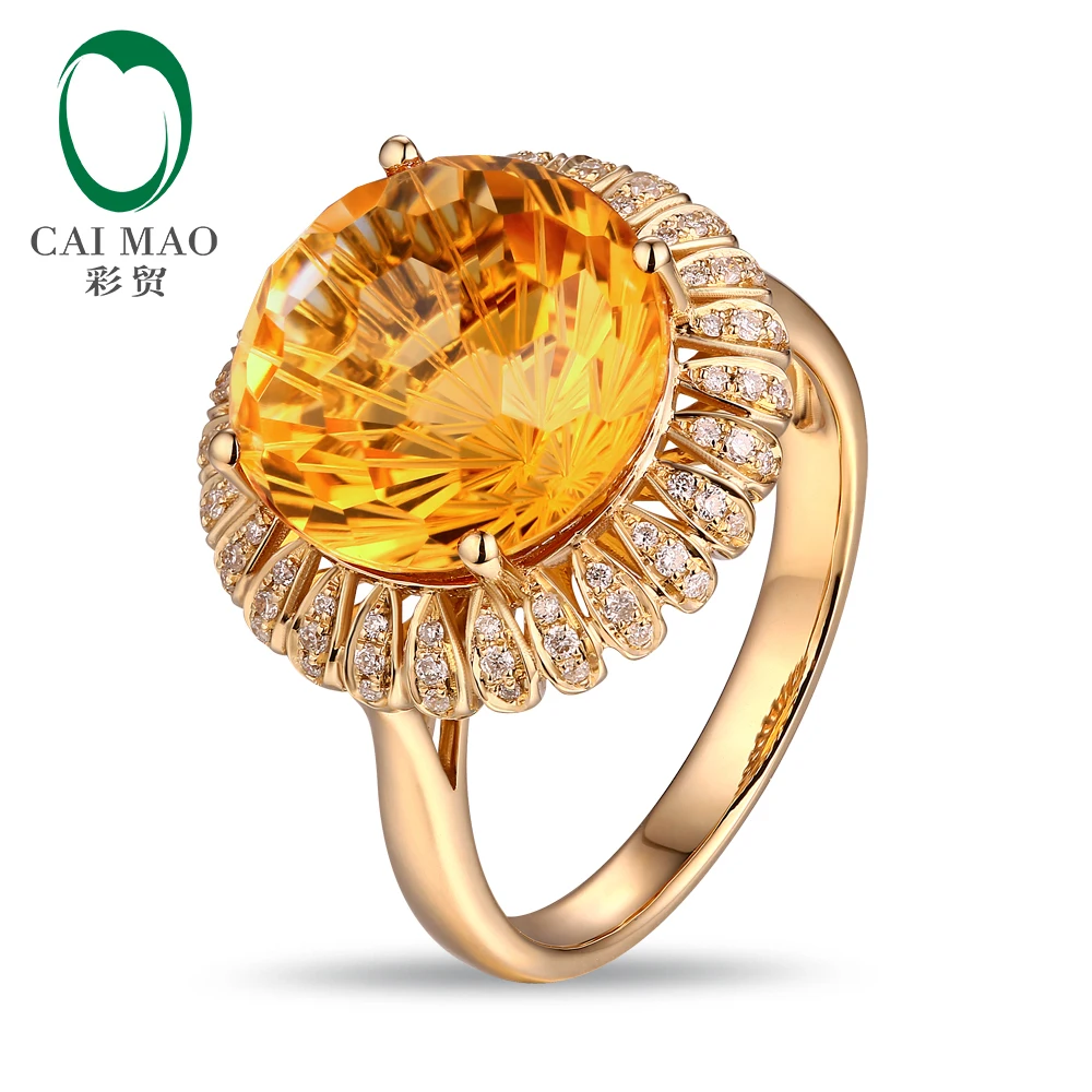Caimao 12mm Special Cut 7.59ct Natural Citrine 14k Yellow Gold & 0.23ct Natural Diamond Engagement Ring Caimao 12mm Special Cut 7.59ct Natural Citrine 14k Yellow Gold & 0.23ct Natural Diamond Engagement Ring