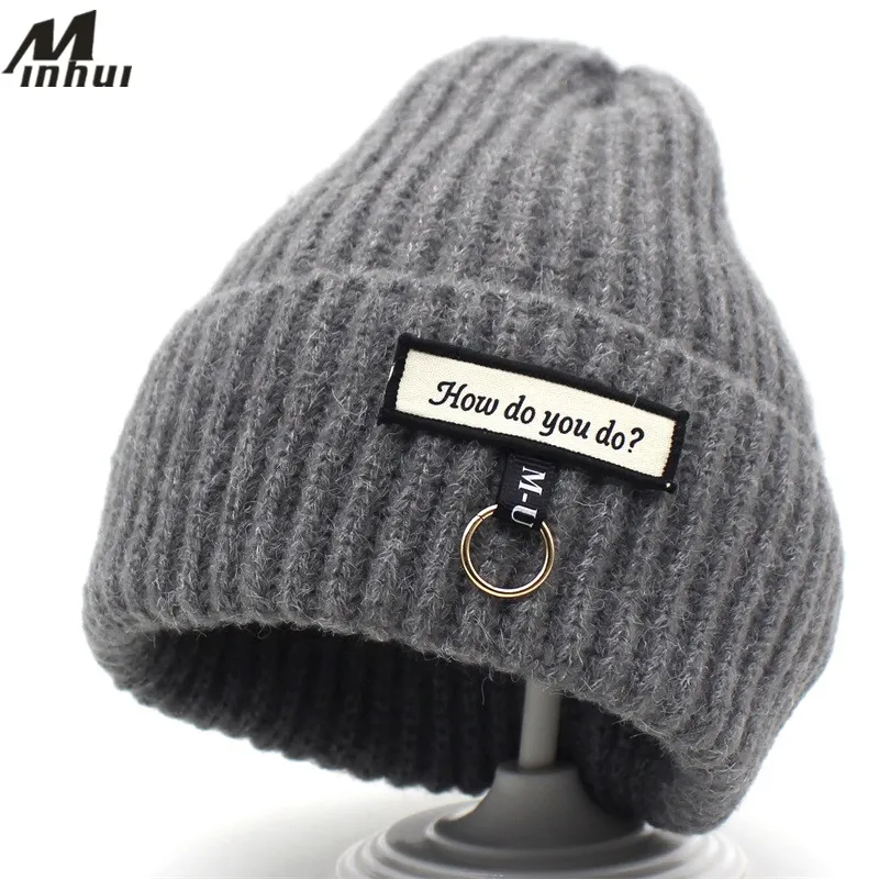Minhui/женские зимние шапки-бини с буквами; вязаные шапки в стиле хип-хоп