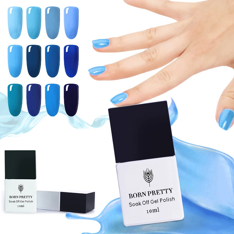 12 бутылочек 10 мл BORN PRETTY УФ-гель для дизайна ногтей синяя серия чистый цветной гель для ногтей лак замачиваемый маникюрный УФ-лак