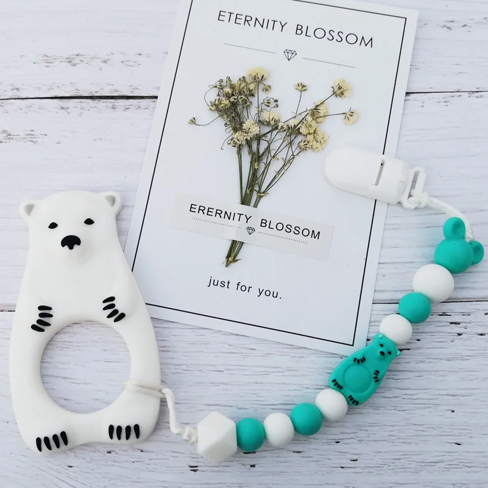 

Baby Teethers Animal Silicone Beads Food Grade Goat Pendant Pacifier Chain Penguin Baby Teething Toys Chewable Nursing Gift Girl