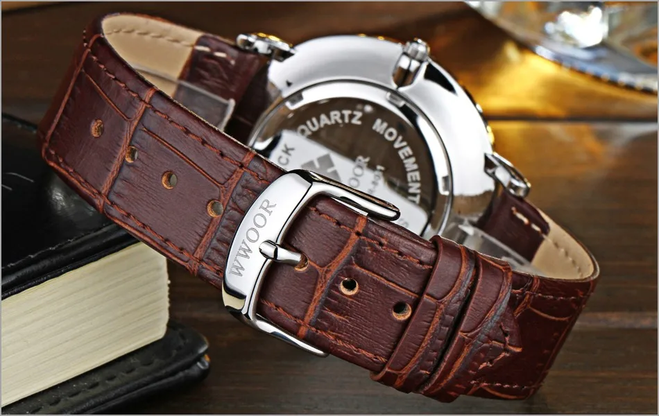 WWOOR  Watch for Men Brown Leather Classic 50M Waterproof Luxury Men's Wrist Watch Japanese Quartz Movement Thin Male Clock (15)