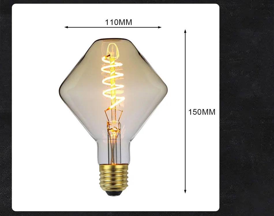 Светодио дный светодиодные лампы Винтаж лампочки 4 Вт затемнения 240 В/220 В Edison винт E27 база гироскопа конус декоративные лампочки 2000 к теплый