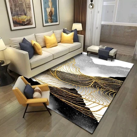 Абстрактная живопись тушью Tapete скандинавском стиле золотой цвет изгибы печатных ковры и коврики для дома гостиная спальня коврики - Цвет: Цвет: желтый