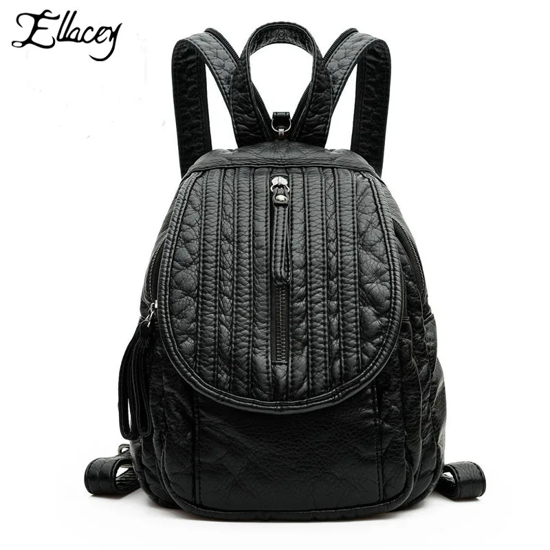 

New Soft PU Washable Leather Women Backpack Zipper Travel Casual Korean Style School Bag Ladies Black Fashion Backpack