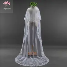 Свадебные аксессуары 3 метров, свадебная фата, длинные белые свадебные кружевные вуали с блестками, двухслойная Фата для невесты с гребнем, WAS10062