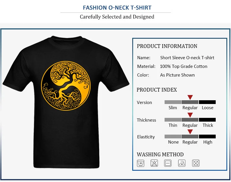 Cool T-shirts Brand Crewneck Simple Style Pure Cotton Men's Tops Shirts Custom Short Sleeve Tee Shirt Top Quality Wholesale Yellow and Black Tree of Life Yin Yang