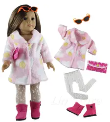 Новинка, 1 комплект, Одежда для куклы, пальто + очки + сапоги + колготки + сумка для 18 ", американская кукла, много стилей на выбор