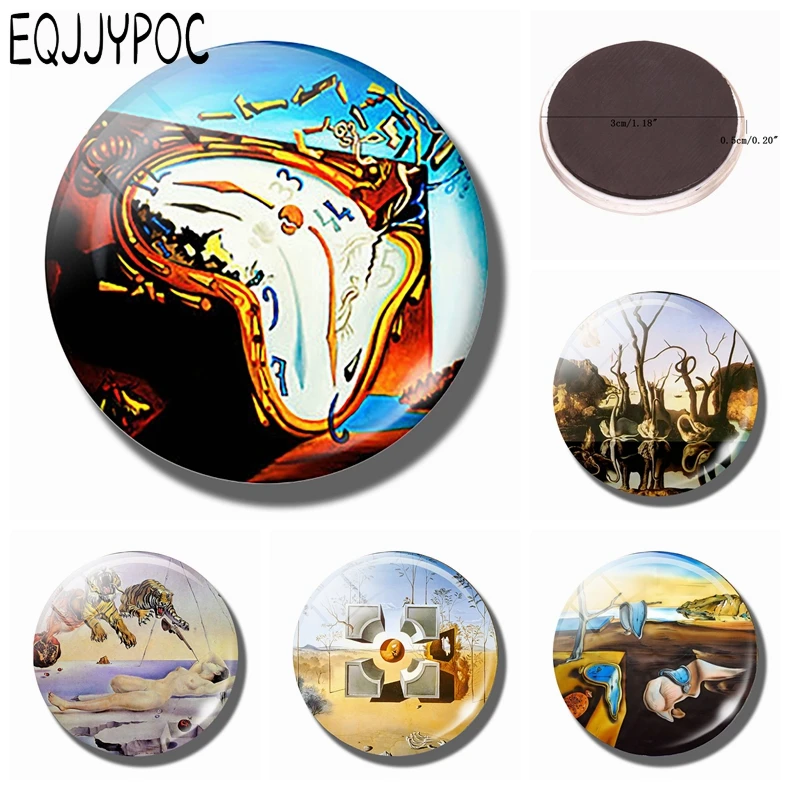 

Salvador Dali Soft Watch 30 MM Fridge Magnet Explosion Art Glass Dome Magnetic Refrigerator Stickers Note Holder Home Decoration