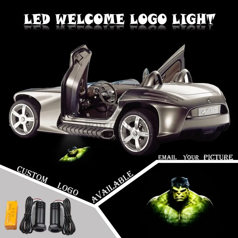 Universal Fit Car Door Laser Green HULK Logo Lightin Decorative Lamp