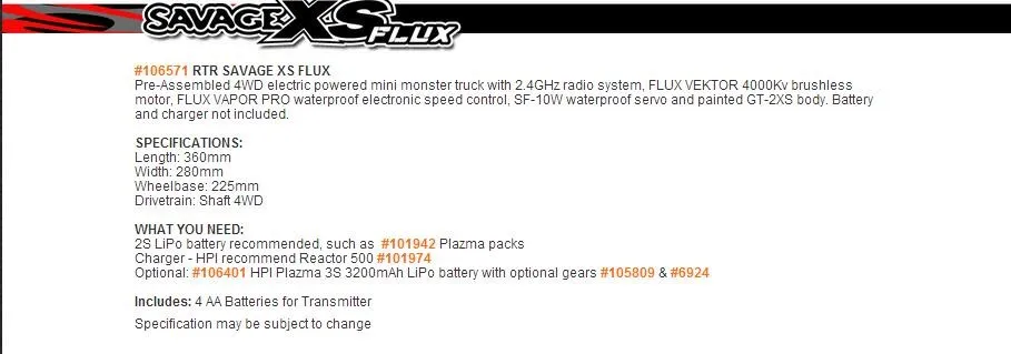 Дикари XS FLUX RTR Радиоуправление HPI106571, 106571