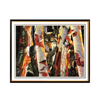 

Wolf pattern cross stitch kit, birch guard wolf map manual sewing materials package sewing embroidery pictures