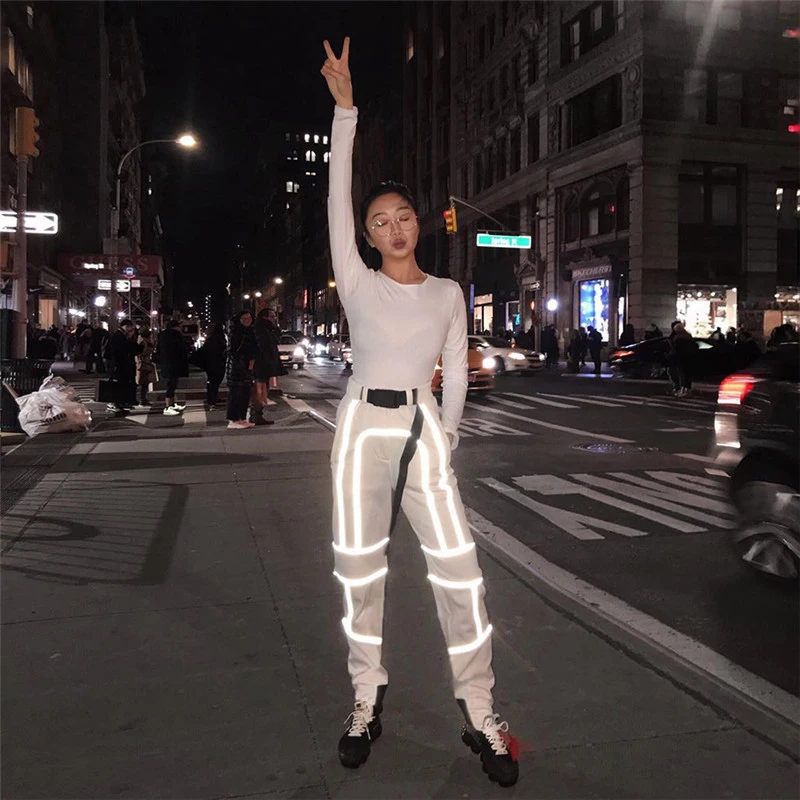ZYFPGS 2019 Anti-light strip Pants Women's Pants Hip Hop 3D reflective fabric splice Loose Plus Size Personality design Fitness ZYFPGS 2019 Anti-light strip Pants Women's Pants Hip Hop 3D reflective fabric splice Loose Plus Size Personality design Fitness
