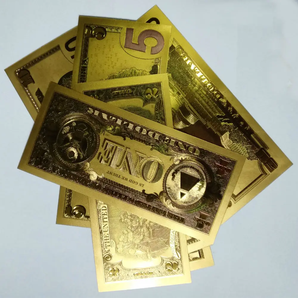 Полный набор 7 шт. Красочные золотые Банкноты евро или США кукольный набор мир деньги сувенир подарок золотые банкноты