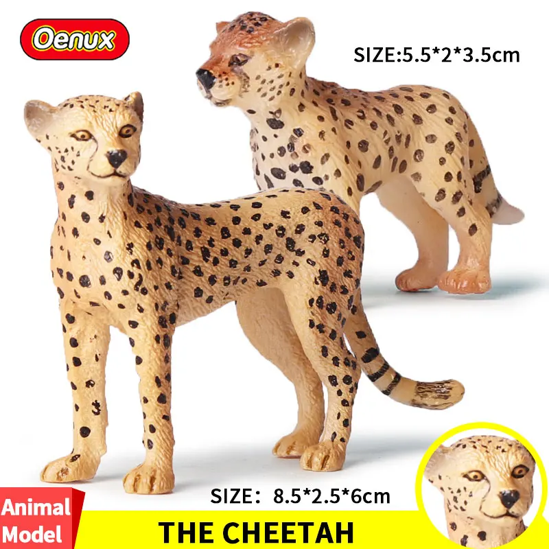 

Oenux 2PCS African Leopard Wildlife Animal Figurines Cheetah Cub Action Figures Model Set PVC Collection Toys For Kids Gift