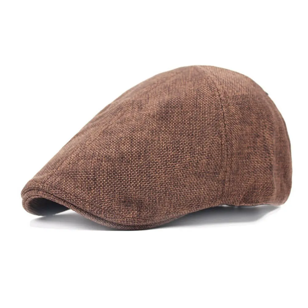 Трендовая Мужская льняная хлопковая кепка-Кепка для вождения берет для гольфа плоская шляпа CSHAT0001 - Цвет: Coffee