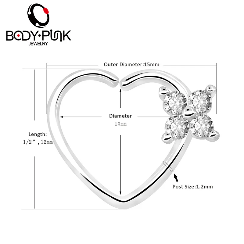 16G CZ Left Closure Daith Cartilage Tragus Earrings Septum Clicker Hinged Segment Nose Hoop Rings Septum Nose Tragus Piercing  (12)